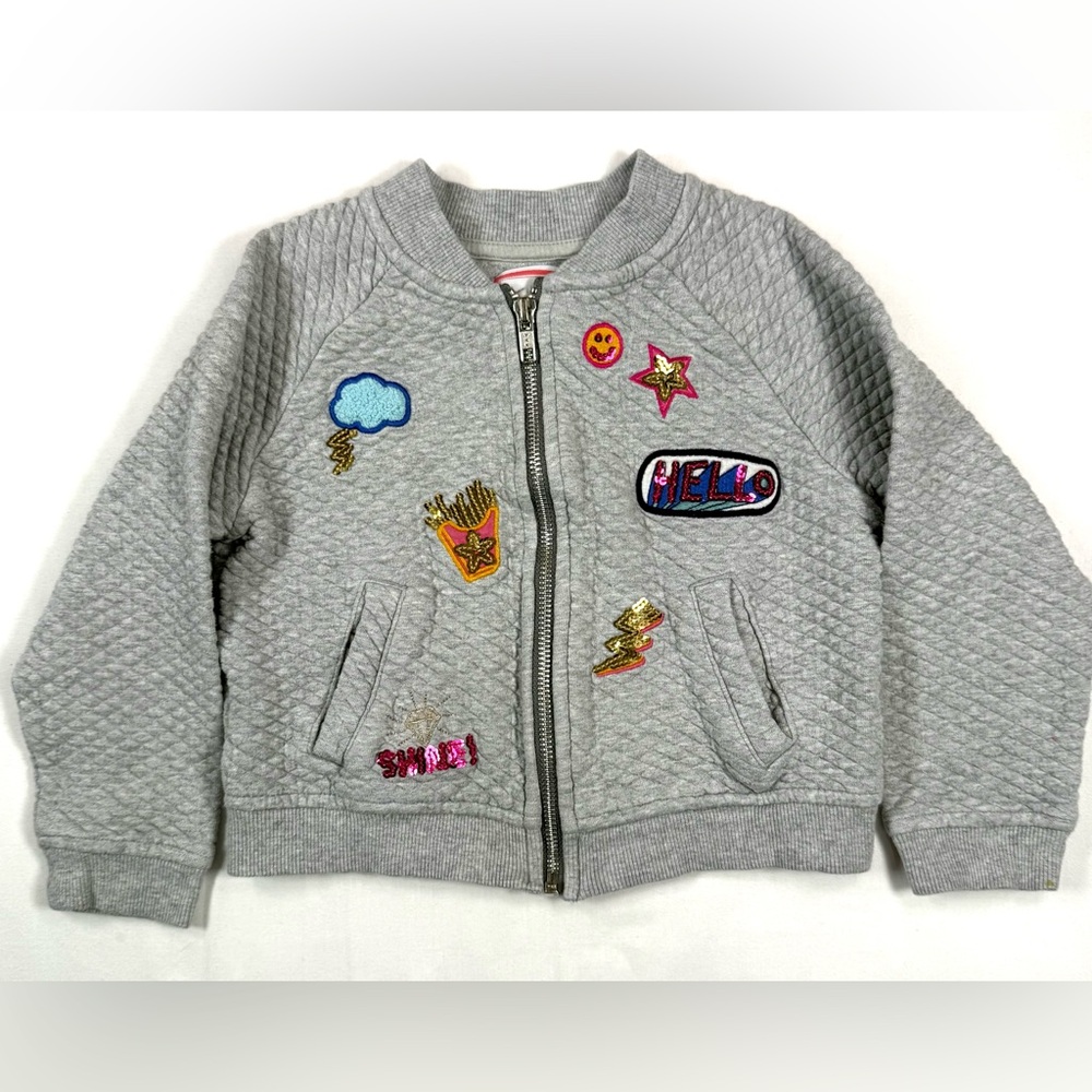 GYMBOREE Girls Sequin Patch Bomber Jacket S Hello Fries Smiley Face‎ Girly Fun